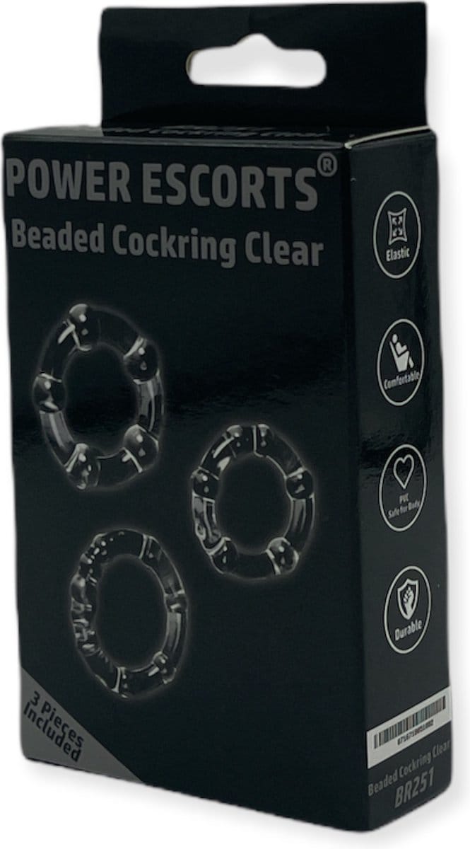Power Escorts - 3 Pack beads Cockring - Small / Medium / Large - Transparant - BR251