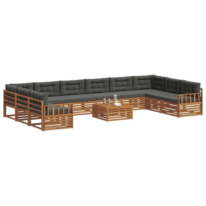 vidaXL - Sofa-Sets - 11 - st - Natuurlijk - en - Antraciet - Massief - Acacia - Hout