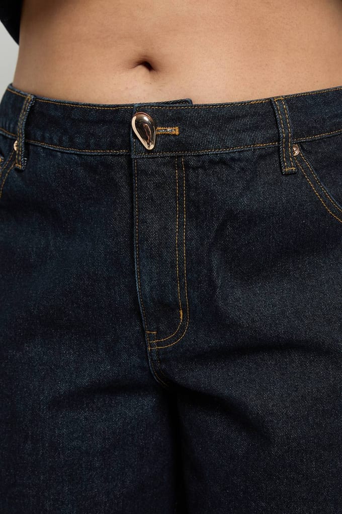 boohoo Dames Plus Contrast Stiksel Denim Wijde Pijpen Jeans | Indigo | Maat: 16