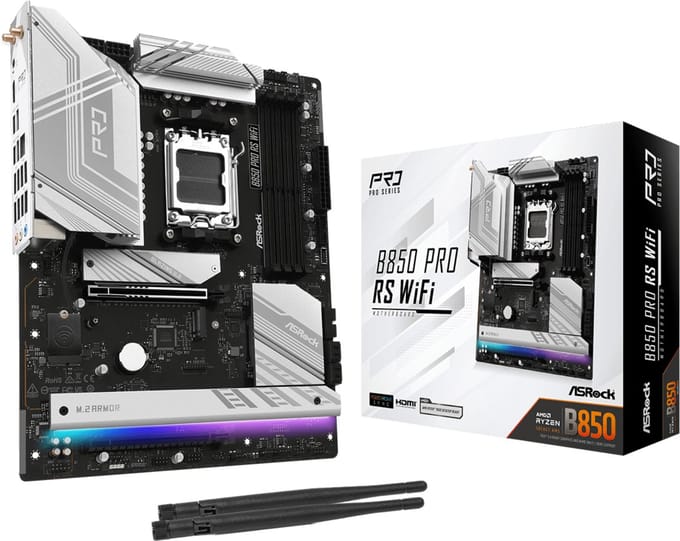 ASRock B850 Pro RS WiFi Moederbord - AMD B850 - AMD AM5 - DDR5 RAM - ATX