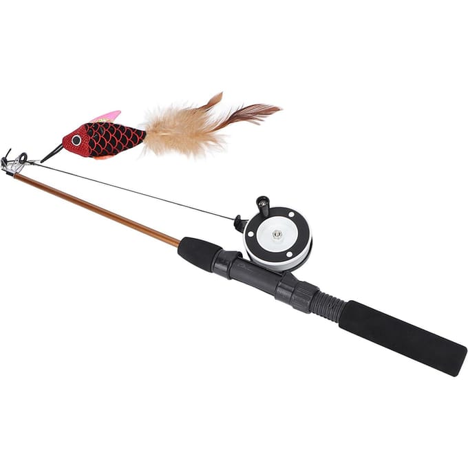 Jouet Canne à Pêche pour Chat Résistance aux Morsures Multifonctionnel Jouet Baguette Plume Teaser pour Chat black