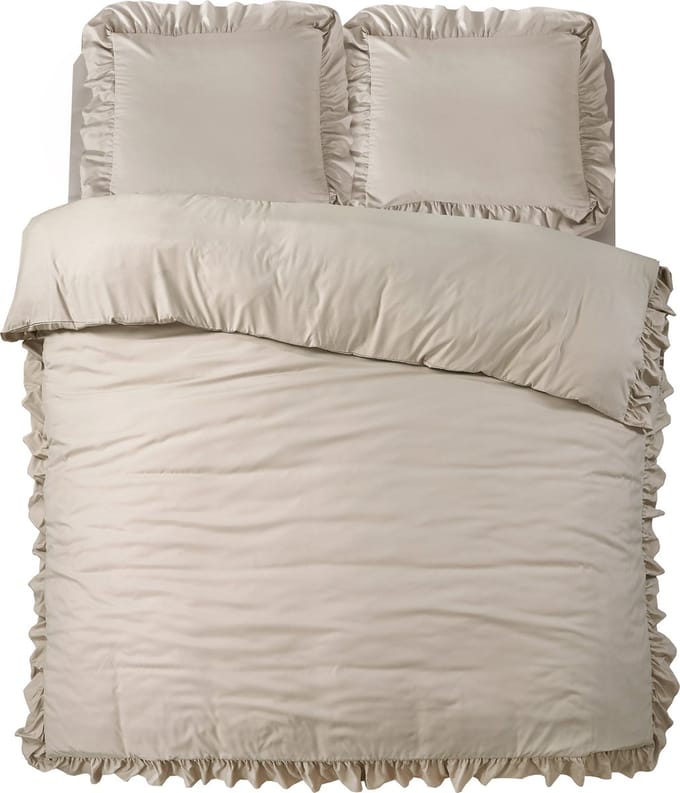 Sleeptime Ruffles Dekbedovertrek - 140X200/220 + 1 x kussensloop 60x70 - Taupe