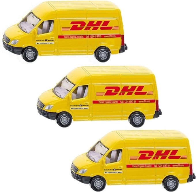 Siku DHL bezorg busje - 3x stuks - modelauto - 8 cm - Mercedes - speelgoed auto/wagens