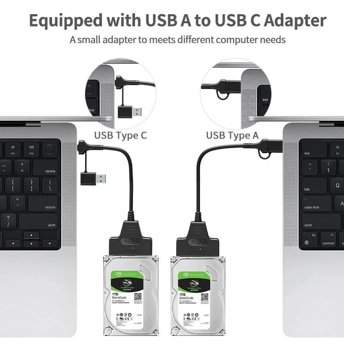 SATA naar USB 3.0/Type-C Adapter Sata Kabel 2,5/3,5 Inch SSD HDD SATA III Harde Schijf met 12V/2A Voedingsadapter gray
