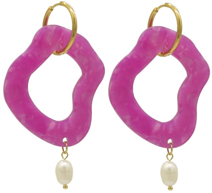 Oorbellen - Abstracte Hanger - RVS - 6 cm - Paars
