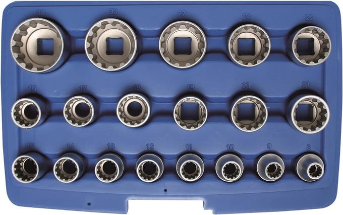 Dopsleutelset 1/2 Inch (12,5 mm) met 19 Delen - Universele Grip voor Diverse Moeren