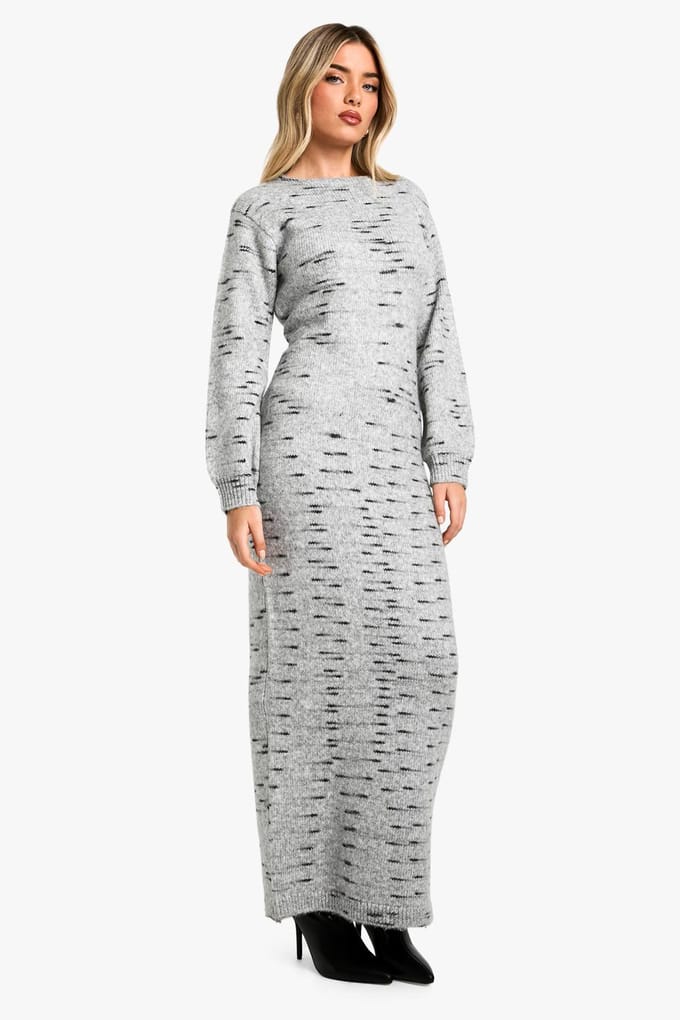 boohoo Dames Soft Knit Marl Gebreide Maxi Jurk | Grijs | Maat: Small