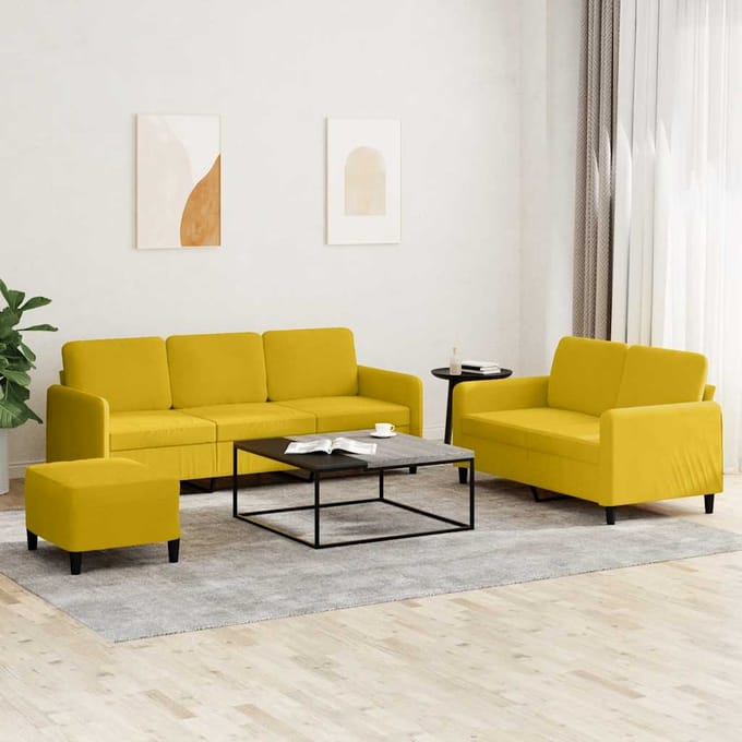 vidaXL - 3-delige - Loungeset - fluweel - geel