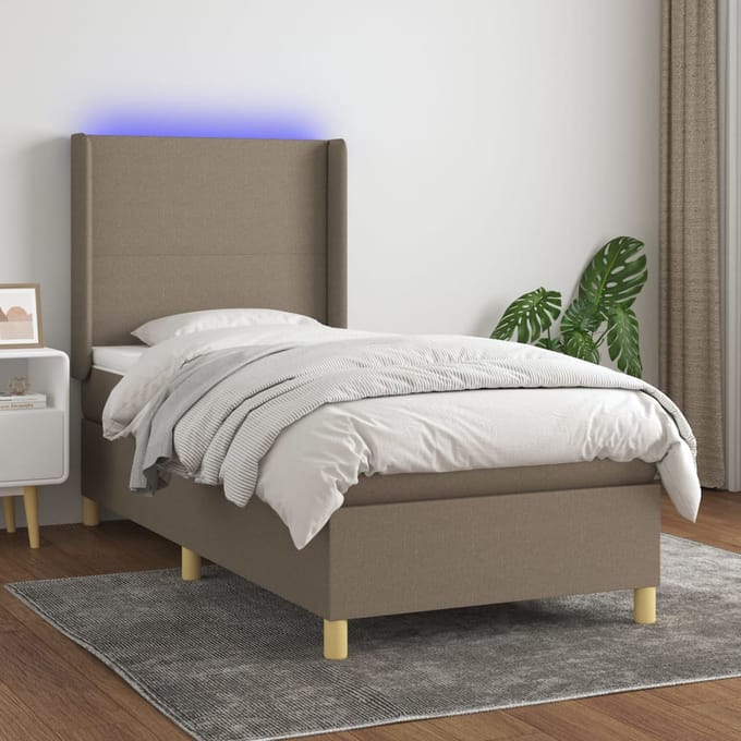 vidaXL - Boxspring - met - matras - en - LED - stof - taupe - 100x200 - cm