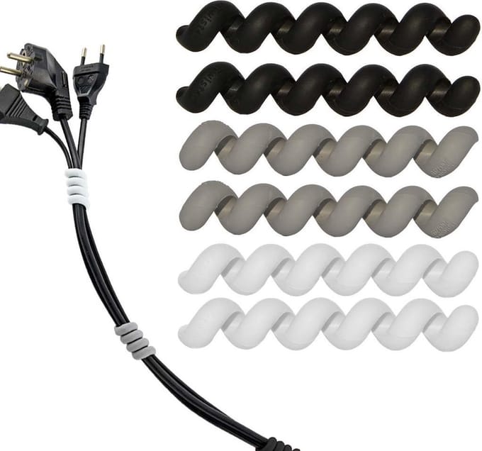 Kabelbinders - Mini Twister - Set van 6 Stuks - 2x Grijs, 2x Zwart, 2x Wit