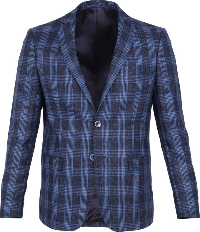 Suitable Prestige Colbert Amqui Ruit Blauw - Maat 50 - Heren blazer