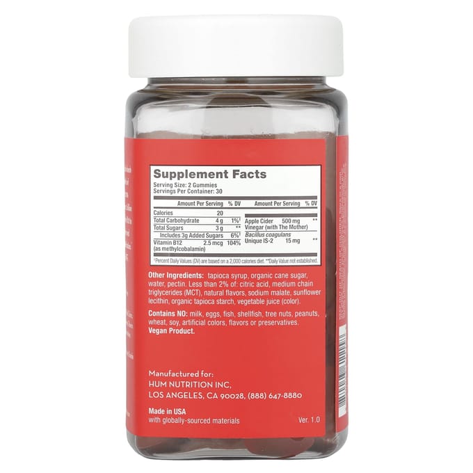 HUM Nutrition, Pro ACV gummies, pomme, 60 gommes véganes