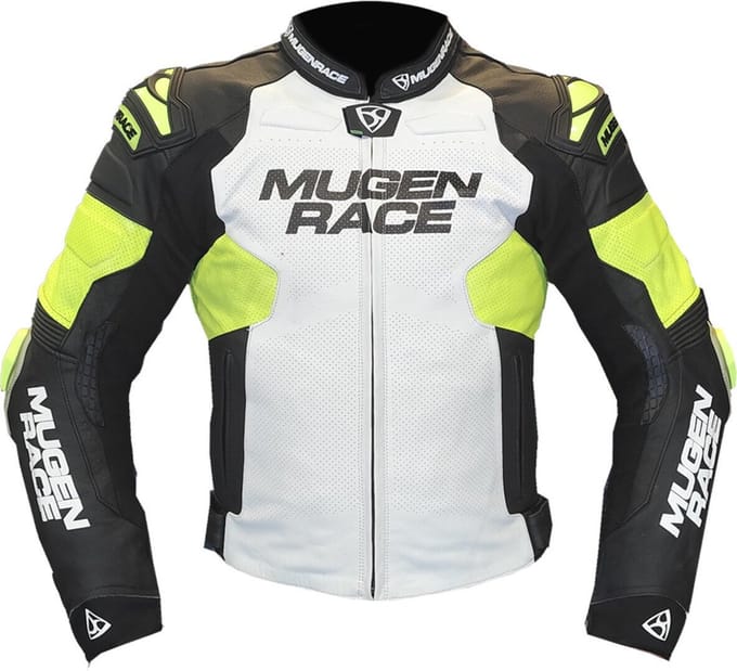 MUGENRACE Mry Zwart Wit Fluo Gele Leren Jas - Jas