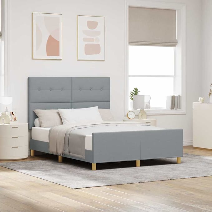 vidaXL - Bedframe - met - hoofdeinde - Lichtgrijs - 160 - x - 200 - cm - Stof