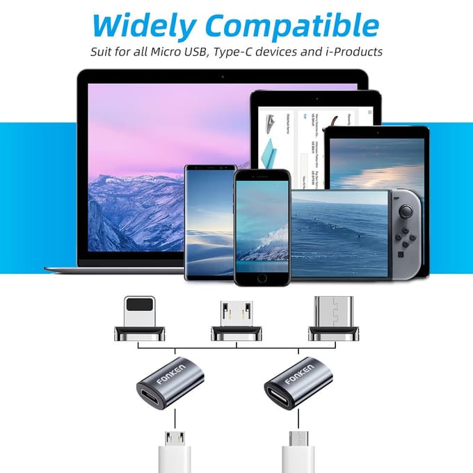 FONKEN Type C Micro USB-kabel Convert Plug Magnetische kabeladapter Magnetische oplader Kabelconnector Oplaadconverter voor mobiele telefoons Type-C Plug+Micro Adapter