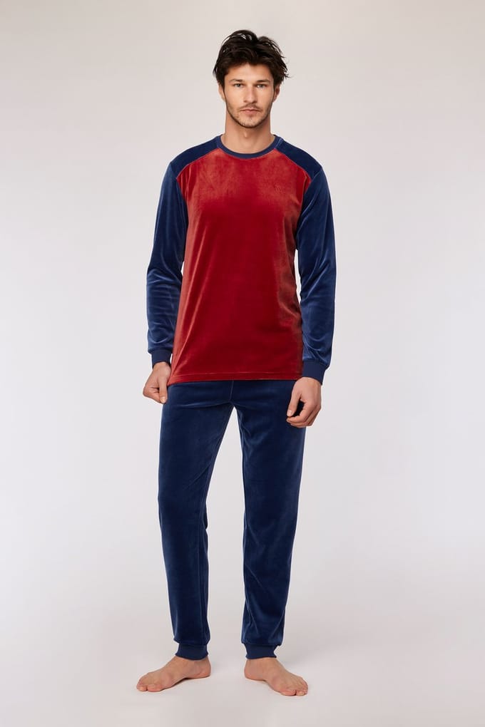 Woody pyjama jongens/heren velours - donkerrood - 252-10-QRM-V/495 - maat M