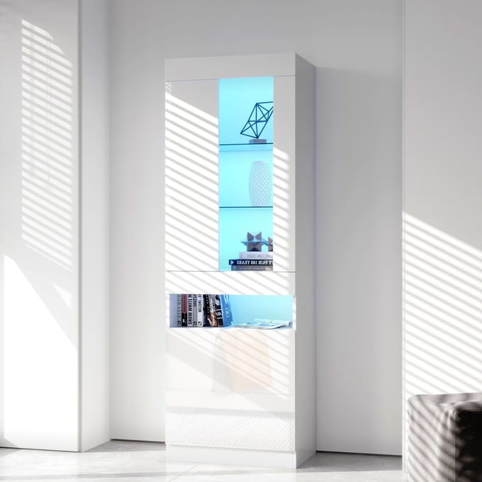 Vitrinekast - Staand - LED Verlichting - Veel Opbergruimte voor Woonkamer - MDF - Wit