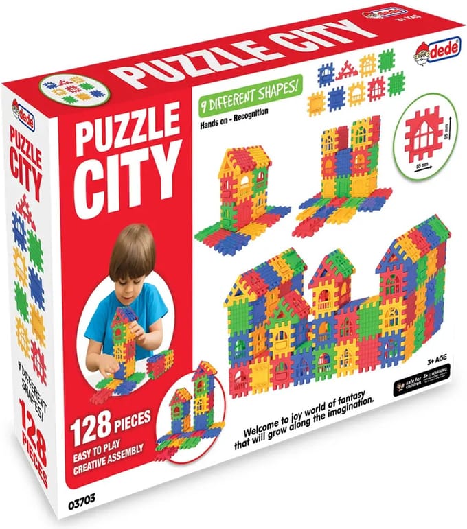 DEDE Bouwstenen Puzzel Stad - Educatief speelgoed voor 3+ jaar - 128 Stuks