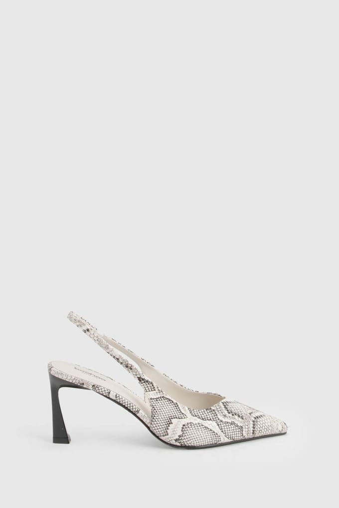 boohoo Dames Brede Pasvorm Slingback Pumps met Uitlopende Hak | Snake | Maat: 4