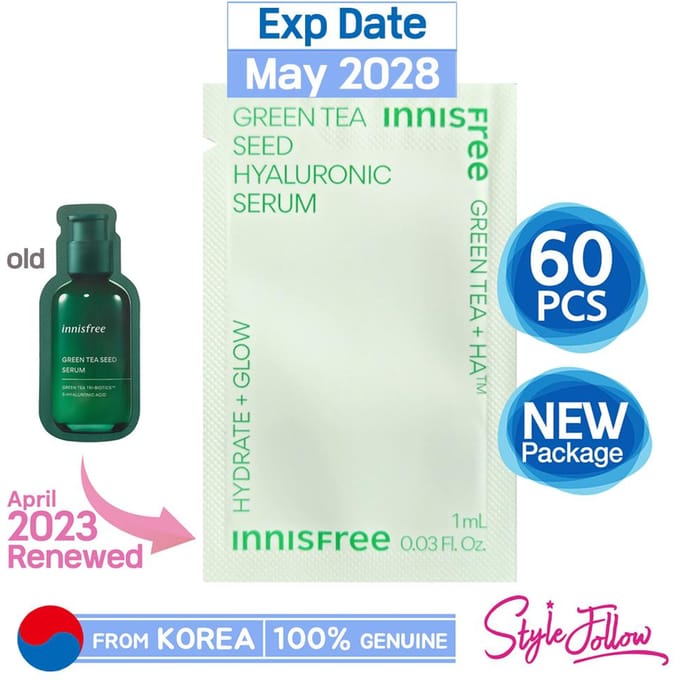 60 stuks/60 ml_[INNISFREE] Green Tea Seed Hyaluronic Serum 1 ml (Voorbeeldzakje) 1ml X 60pcs (60ml) white