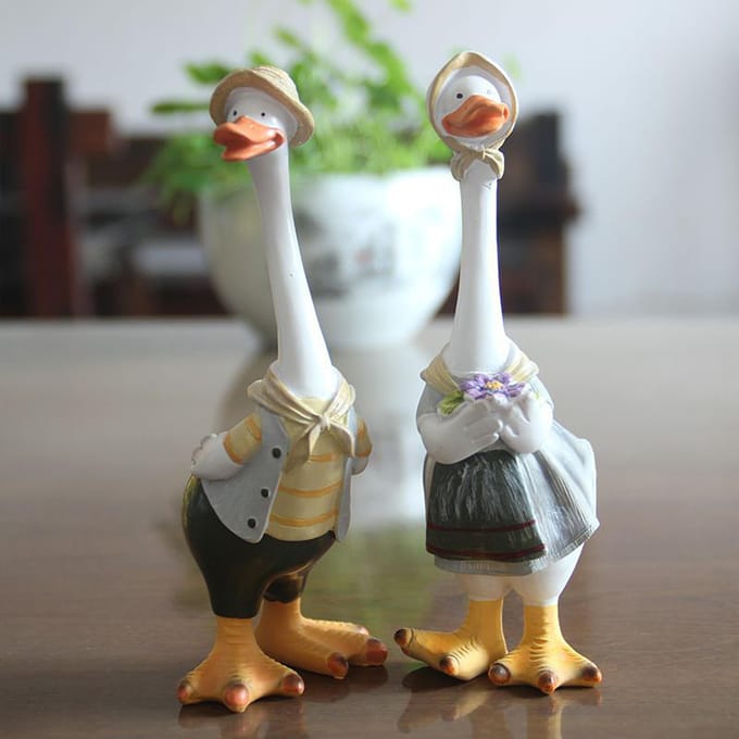 Cartoon Eend Tuindecoratie Hars Schattig Meerkleurig Weerbestendig Tuinornament gray