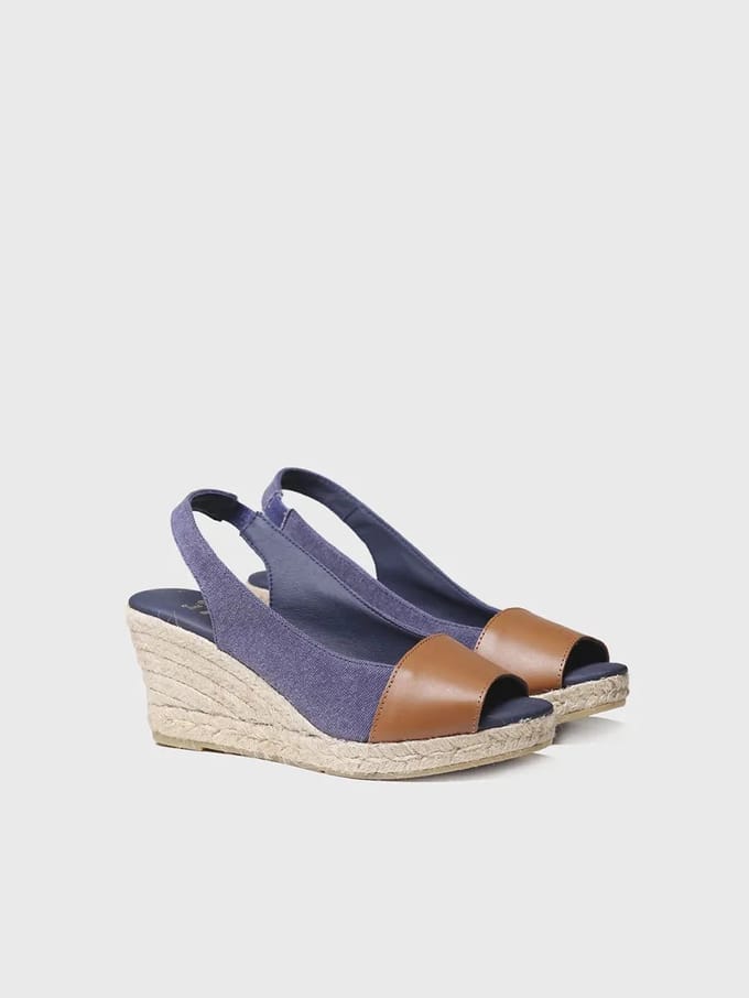 Espadrilles met sleehak en leren details | MARINEBLAUW