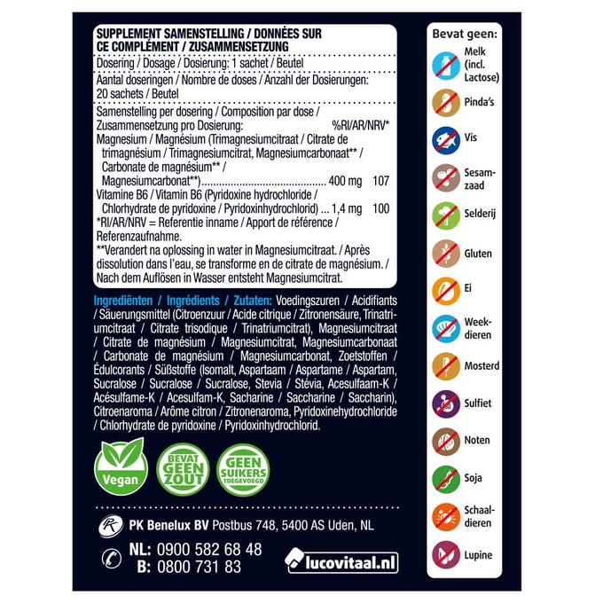 Lucovitaal Magnesium Citraat Poeder 400 mg 20 sachets