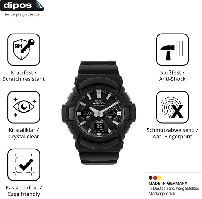 dipos – 2x Pantserfolie geschikt voor Casio G-Shock GAW-100 | 9H Screenprotector