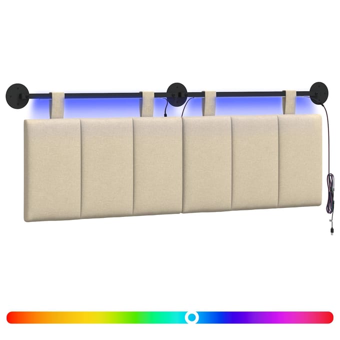 vidaXL - Hangend - hoofdbord - Met - LED-verlichting - Crèmekleurig - Stof