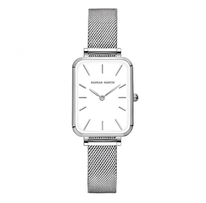 Hannah Martin Rechthoekig Horloge | Zilver | Witte Plaat | Dames Horloges |