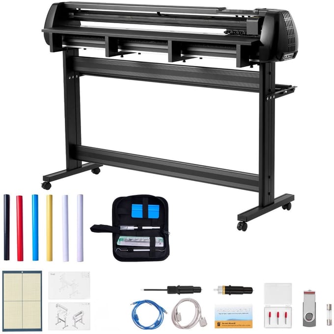 Vinylsnijmachine - Snijplotter Set - Invoerbreedte 135 cm - Twee Messen - LED-Display - Instelbare Druk en Snelheid - Inclusief Stickervellen & Transferfolie - Met Software