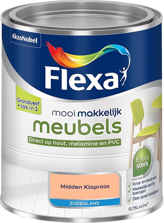 Flexa - Mooi Makkelijk Meubels Zijdeglans - Midden Klaproos - Mengverf - 750 Ml