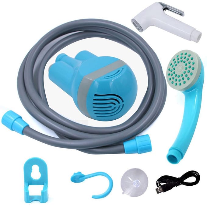 Draagbare douche Buiten/Binnen USB-oplaadbare draagbare oplaadbare douchekoppompen met 2 sproeiers meer blauwe kleur