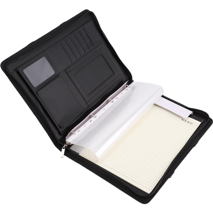 PU Lederen Portfolio met Rits 10 Documentvakken 30 Vel Notitieboek 4 Ringen A4 Document Organizer 10.1 Inch black