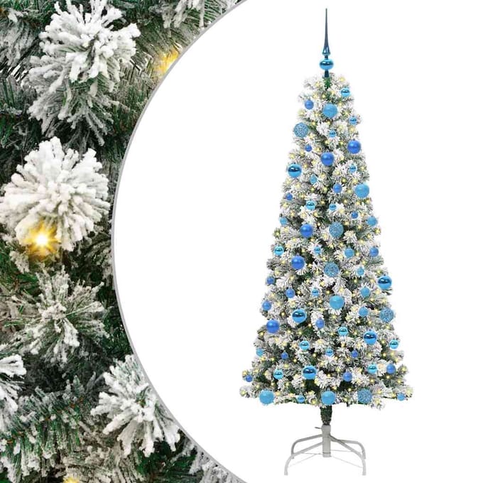 vidaXL - Kunstmatige - Hinged - Kerstboom - 300 - LED's - Groen - en - Wit - 180 - cm