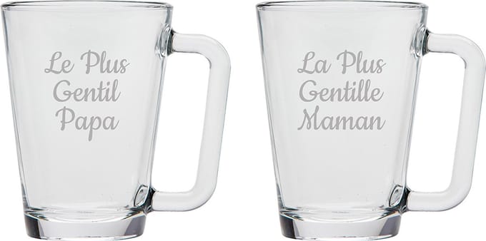 Theeglas gegraveerd - 26cl - Le Plus Gentil Papa & La Plus Gentille Maman