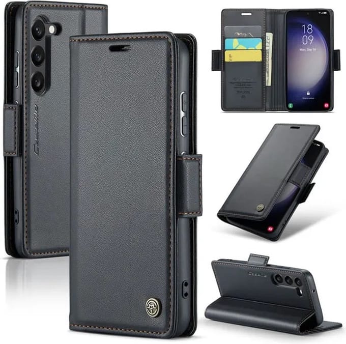 CaseMe Wallet Case met RFID Bescherming en Magneetsluiting voor Samsung Galaxy S24 _ Zwart