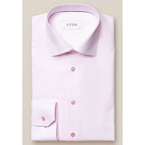 Katoenen Eton overhemd effen roze slim fit