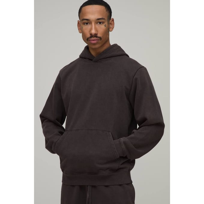 Zwaar 480gsm Regular Fit Gewassen Hoodie Met Capuchon | Washed Chocolate | Size Medium