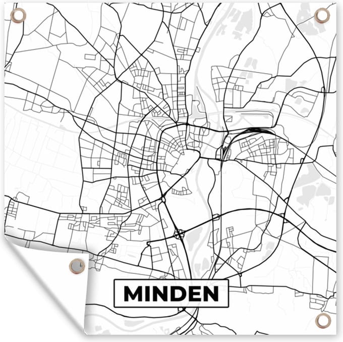 Tuindoek Minden - Stadskaart - Plattegrond - Kaart - 100x100 cm