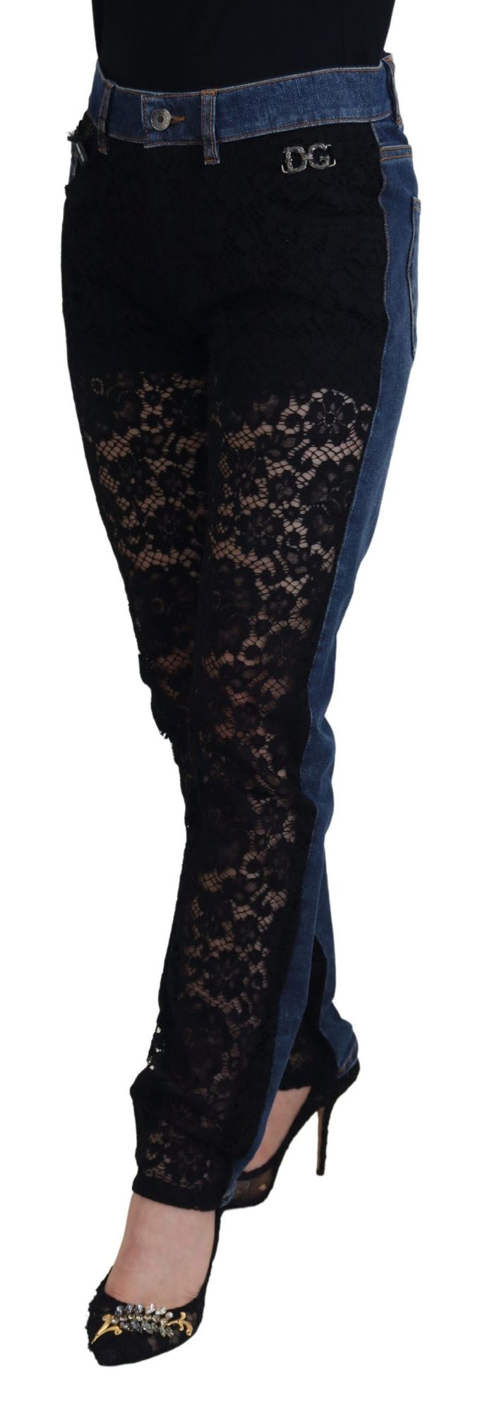 Lace Panel Denim Jeans Modelpan74208