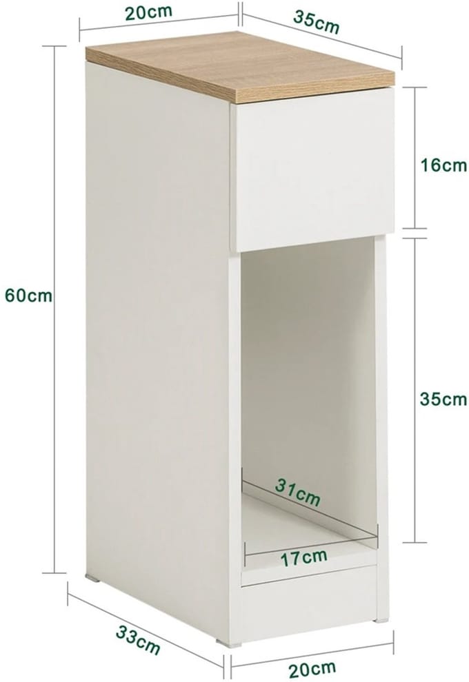 Bresht Bijzettafel - Nachtkasten - Nachtkastjes set van 2 - Modern design - Vloerbescherming - Wit met houtlook - 20 × 35 × 60 cm