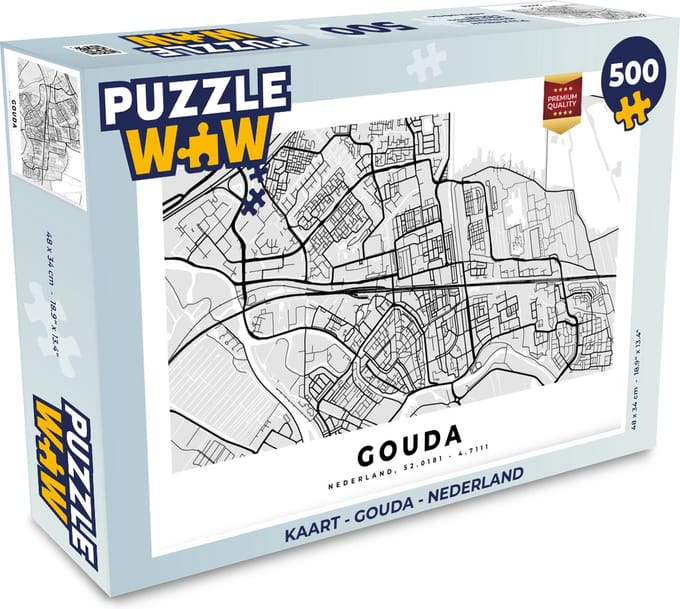 Puzzel Kaart - Gouda - Nederland - Legpuzzel - Puzzel 500 stukjes