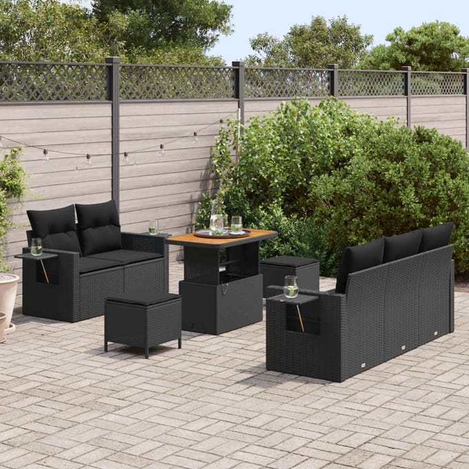 vidaXL - Tuinbank - Set - 10 - st - Zwart - poly - rattan