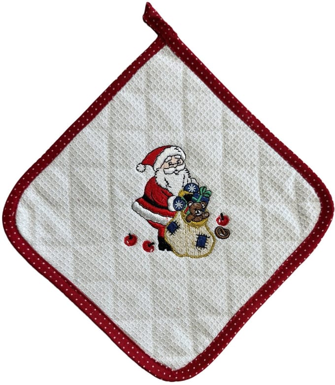 Pannenlappen - Kerst - Wit - Kerstman - rode rand - 2 stuks