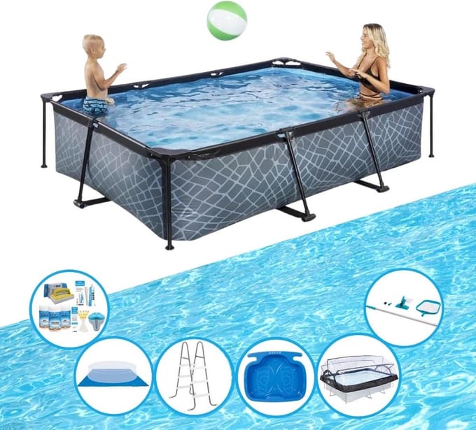 EXIT Zwembad Stone Grey - 300x200x65 cm - Frame Pool - Met toebehoren