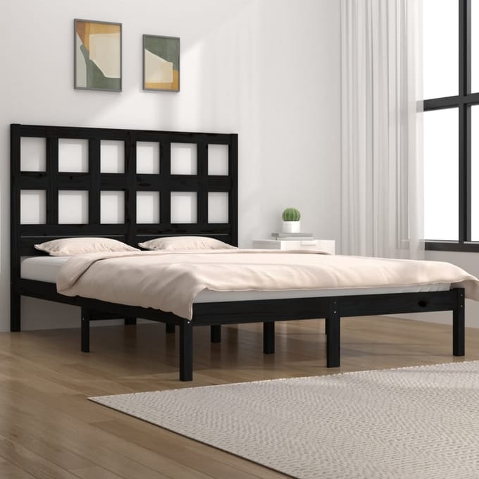 vidaXL - Bedframe - massief - grenenhout - zwart - 140x190 - cm