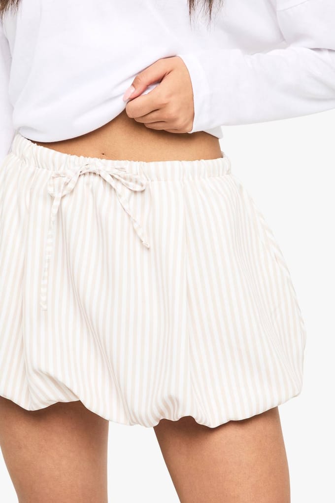 boohoo Dames Strepen geweven Puffball mini-rok | Stone | Maat: 16
