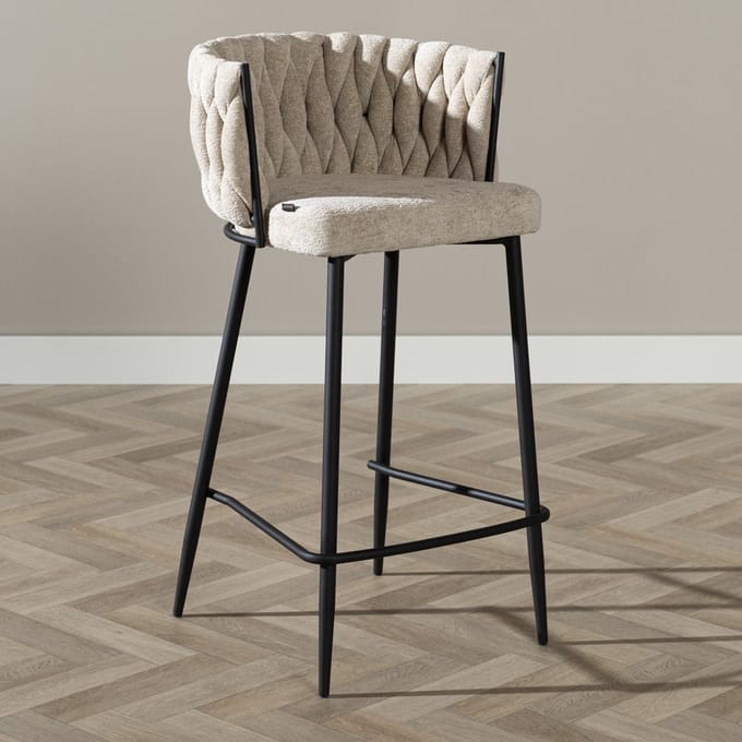 Bronx71® Barkruk River chenille beige 75cm - barstoel