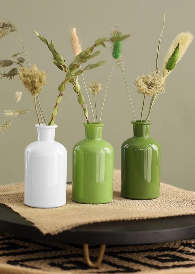 Glazen Fles Ø7 h: 12 cm Assorti Groen (12 stuks)